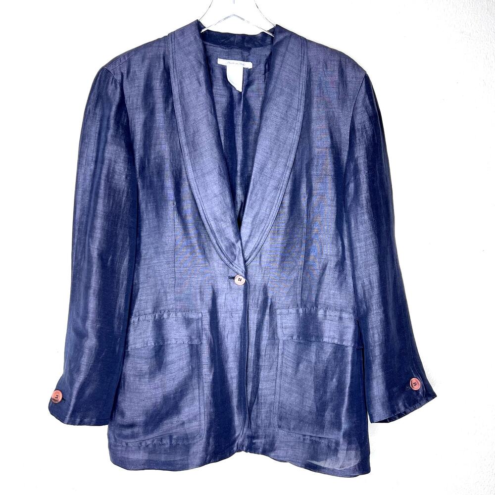 Giorgio Armani Navy Blue Blazer Suit Jacket Lightweight Semi-Sheer Women's XL